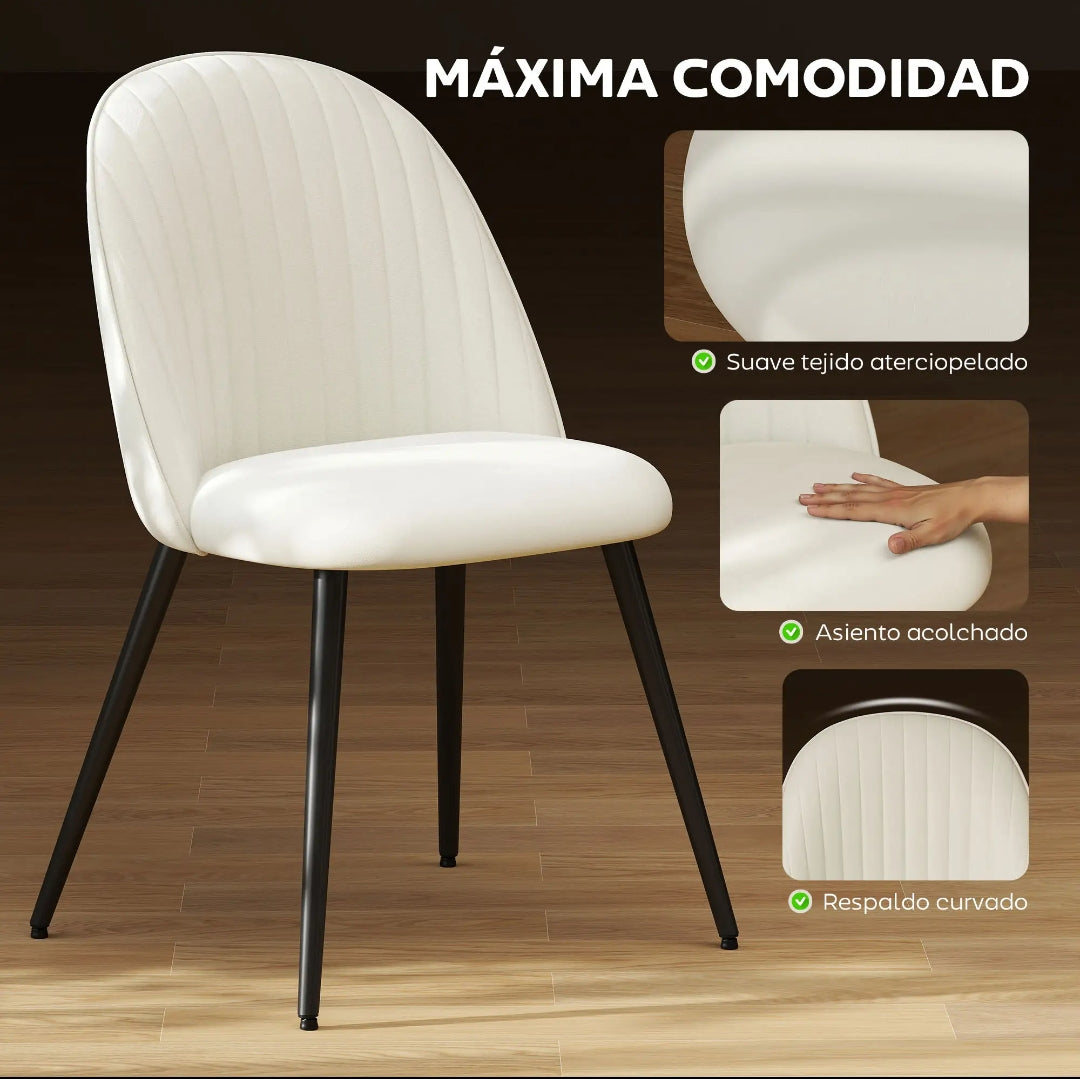 Pack de 4 Sillas de Comedor Tapizadas en Terciopelo Crema | MooM Decó