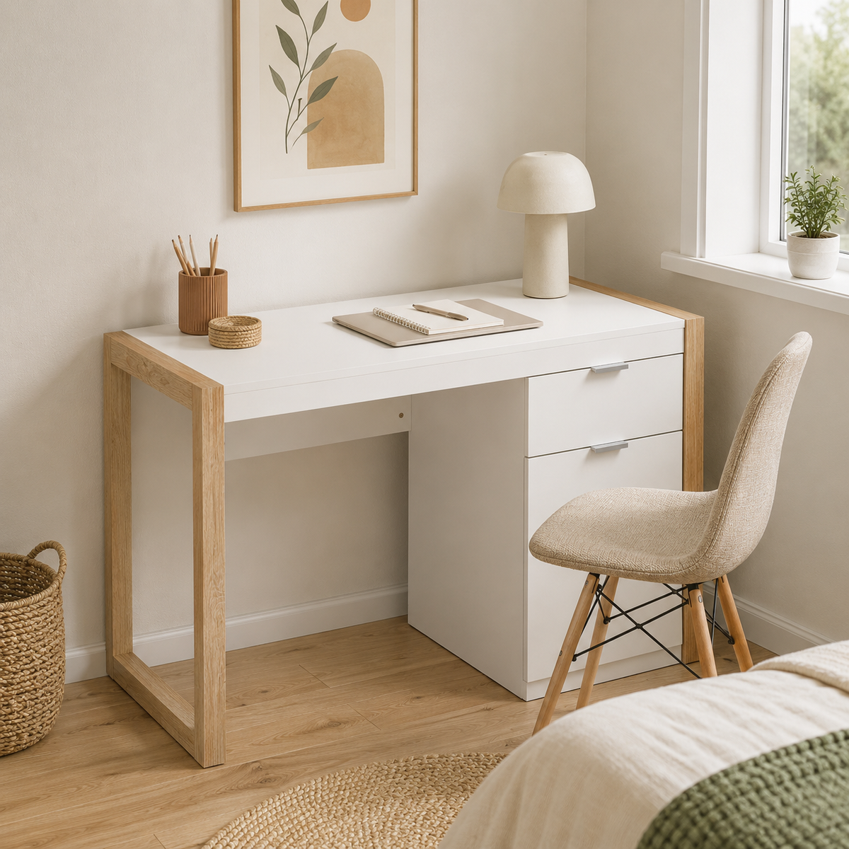 Escritorio Moderno Blanco con Cajón y Armario 112,5 cm | MooM Decó