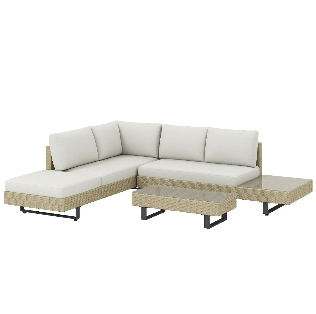 Conjunto de Jardín Modular de Ratán PE para 5 Personas con Sofás, Mesa Lateral Integrada y Mesa de Centro