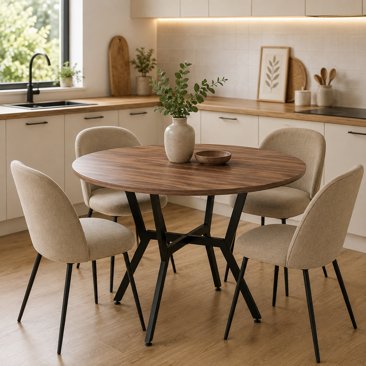 Mesa de Comedor Redonda Ø90 cm Industrial Madera y Acero | MooM Decó