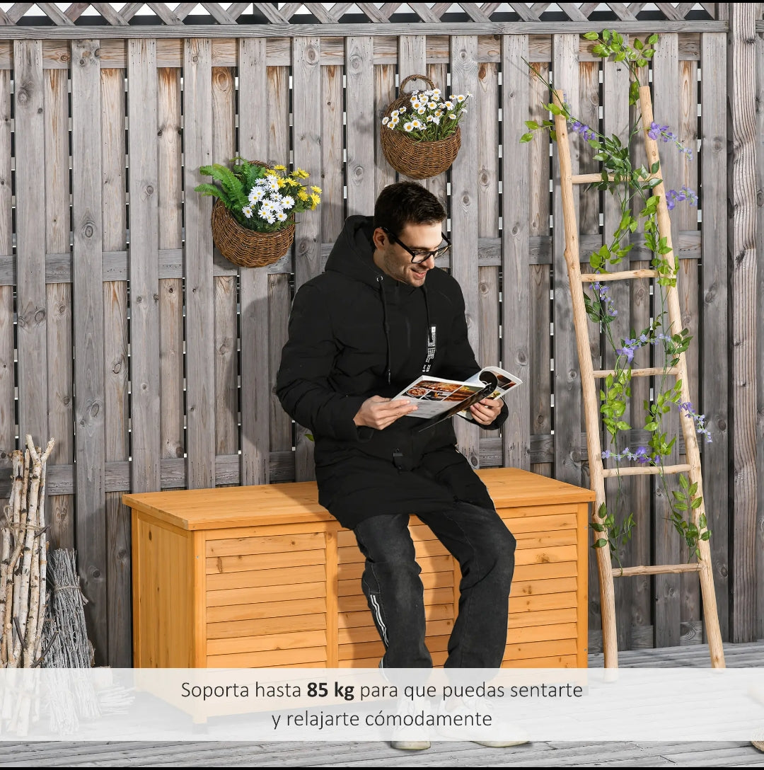 Baúl de Madera Exterior para Jardín 284 L con Tapa Abatible | MooM Decó