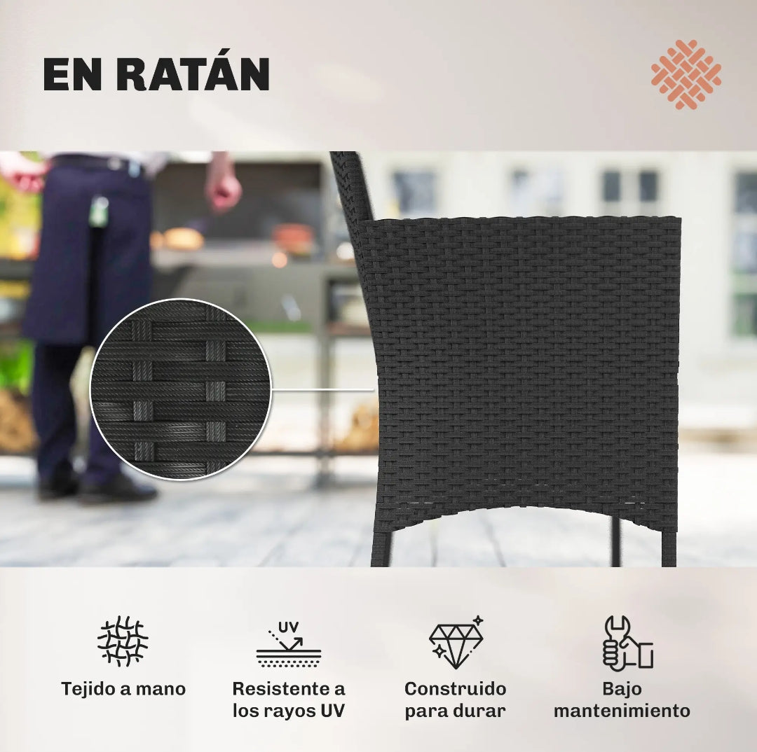 Conjunto de Jardín de Ratán Sintético 4 Piezas con Sofá, Sillones y Mesa de Cristal