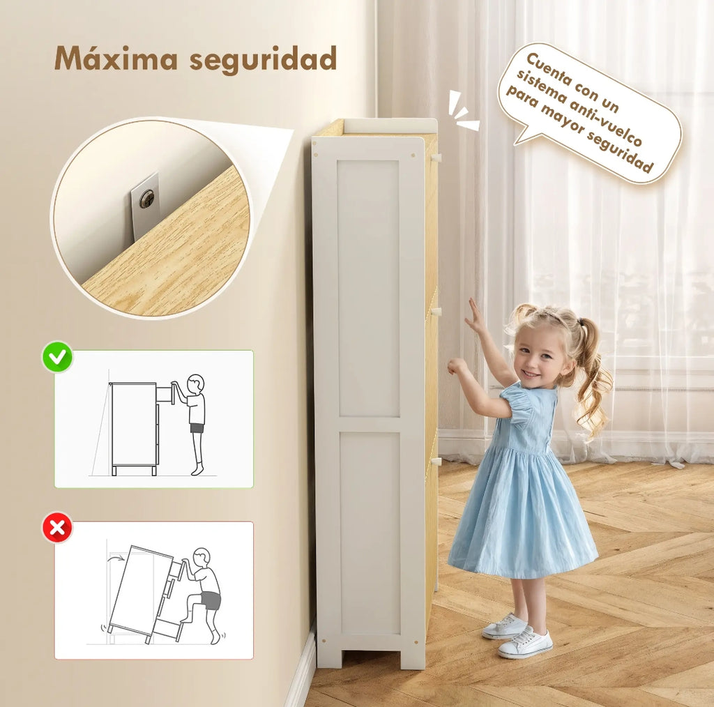 Zapatero Estrecho Blanco y Bambú para 18 Pares | 3 Cajones Abatibles | MooM Decó