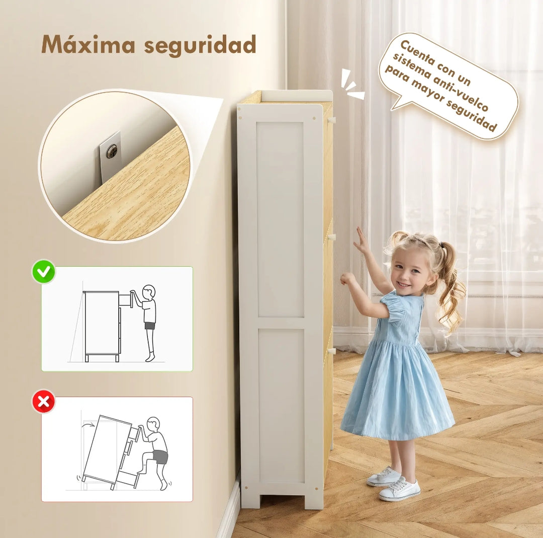 Zapatero Estrecho Blanco y Bambú para 18 Pares | 3 Cajones Abatibles | MooM Decó