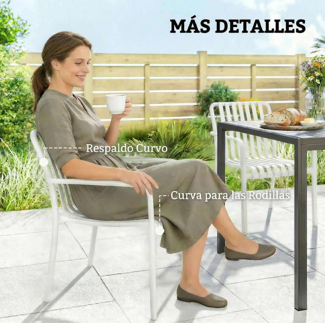 Juego de 4 Sillas de Jardín Apilables de PP Blancas | Sillas de Exterior Resistentes | MooM Decó