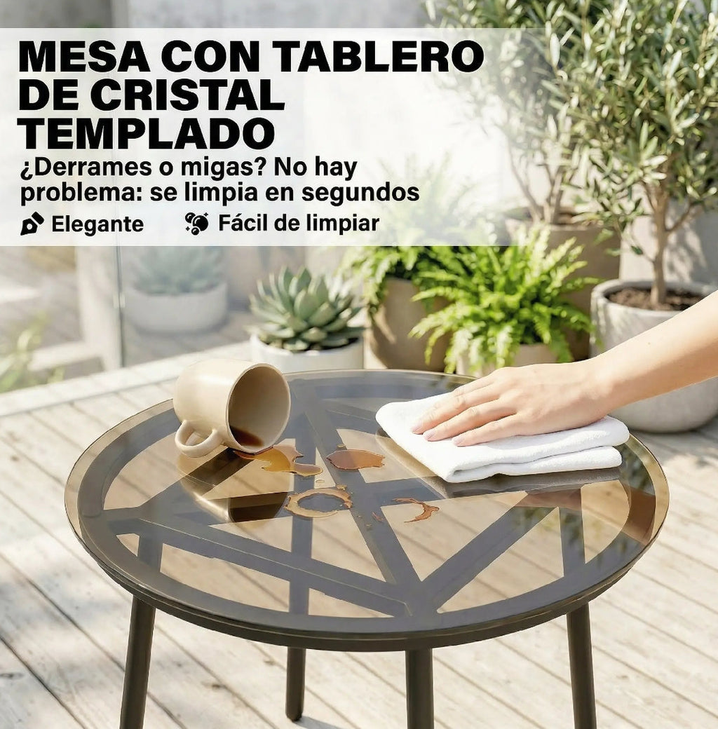 Conjunto de Jardín Ratán PE 3 Piezas con Mesa y 2 Sillones | MooM Decó