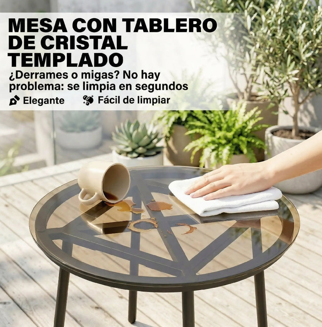 Conjunto de Jardín Ratán PE 3 Piezas con Mesa y 2 Sillones | MooM Decó