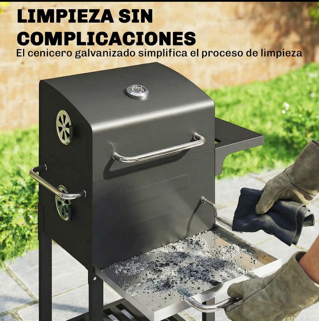 Barbacoa de Carbón con Tapa, Termómetro y Ruedas para Jardín y Terraza