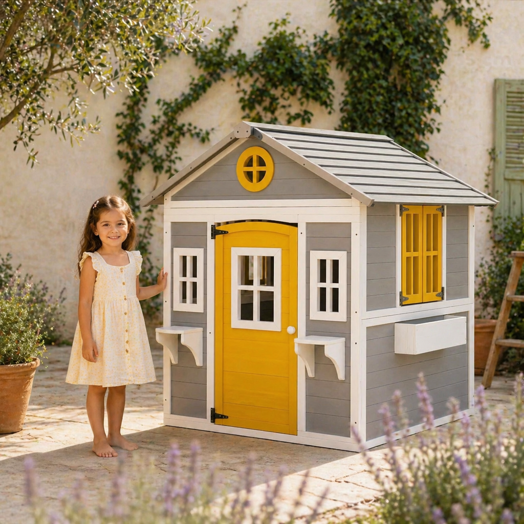 Casita Infantil de Madera para Jardín con Puerta y Ventanas | 112x126x135 cm | MooM Decó