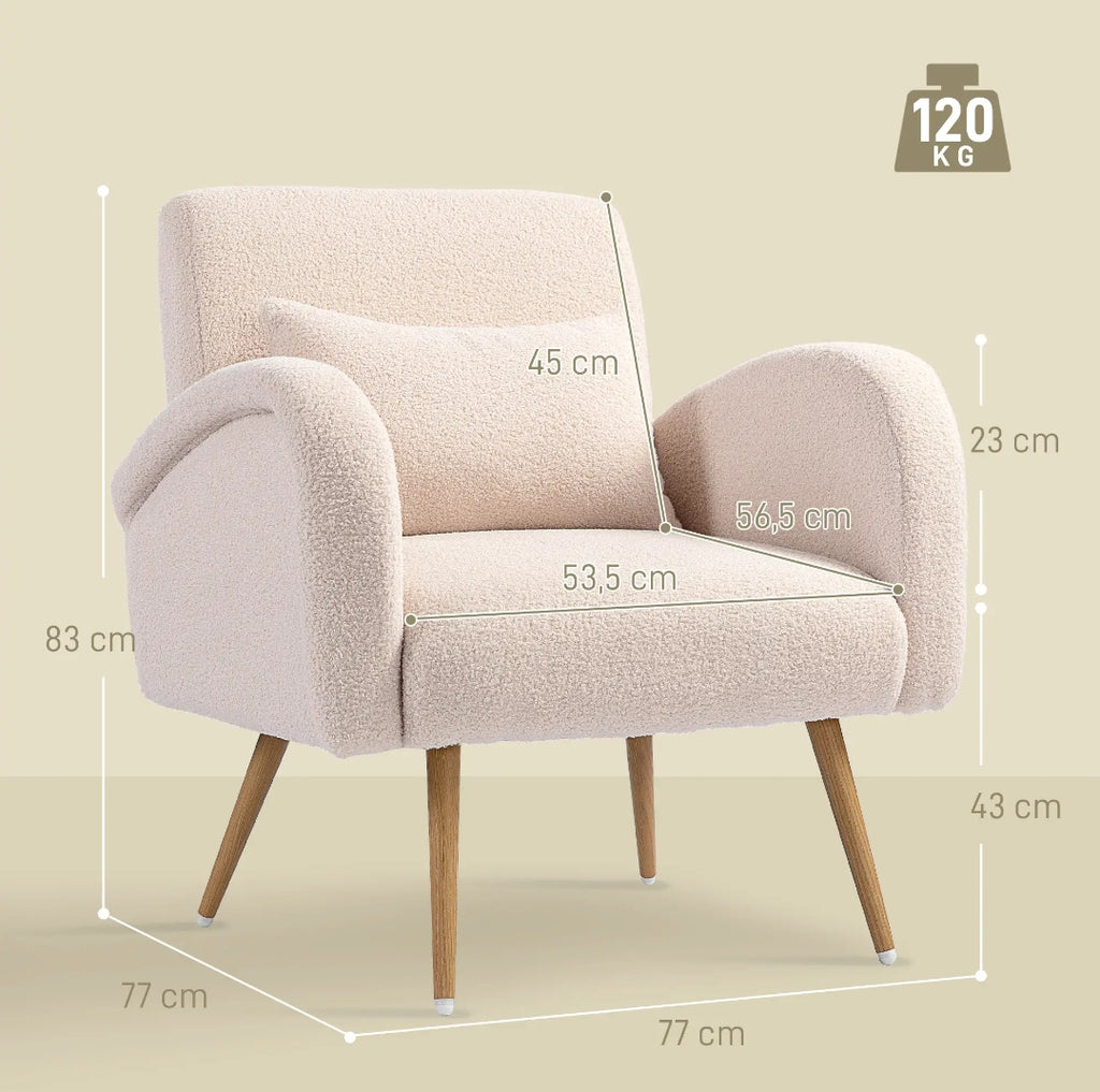 Sillón Beige Teddy con Cojín Lumbar y Patas Efecto Madera | MooM Decó