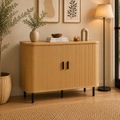 Aparador Vintage Roble y Negro con Puertas Correderas de Tambor 90 cm