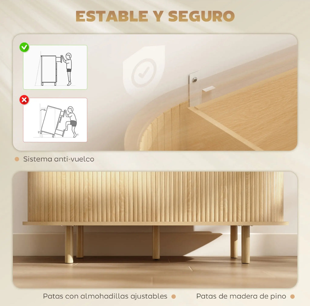Aparador Ovalado Vintage con Puertas Tambour Correderas 120 cm Roble | MooM Decó