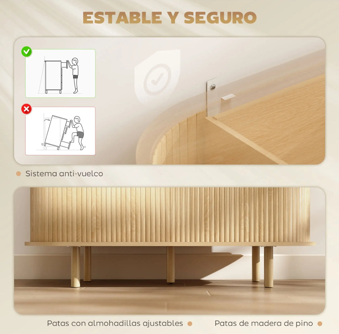 Aparador Ovalado Vintage con Puertas Tambour Correderas 120 cm Roble | MooM Decó