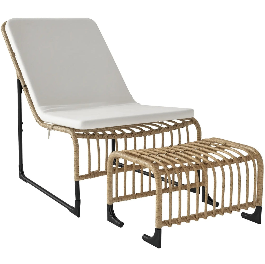 Sillón de Jardín con Reposapiés y Cojín de Ratán Sintético para Terraza y Exterior