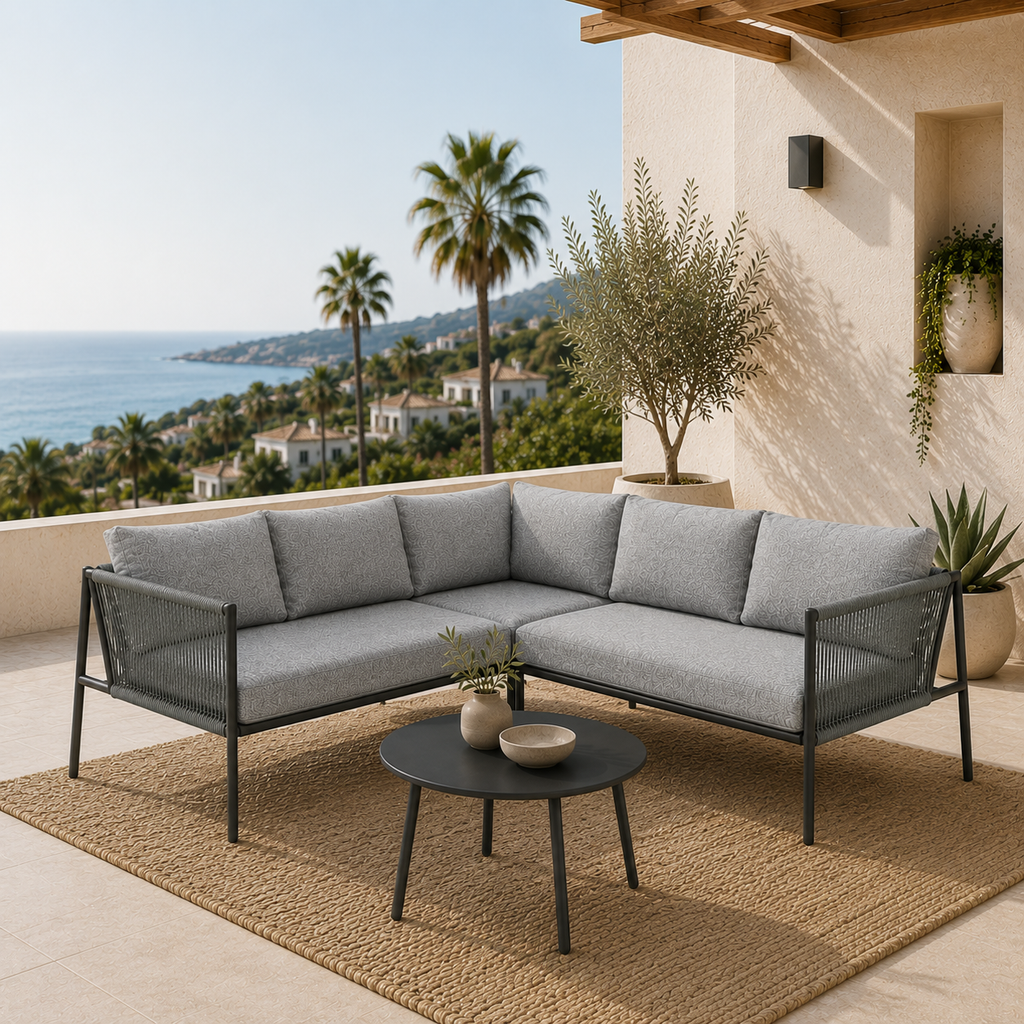 Conjunto de Jardín Modular de Ratán 4 Piezas con Mesa Redonda | MooM Decó