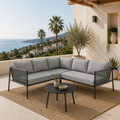Conjunto de Jardín Modular de Ratán 4 Piezas con Mesa Redonda | MooM Decó