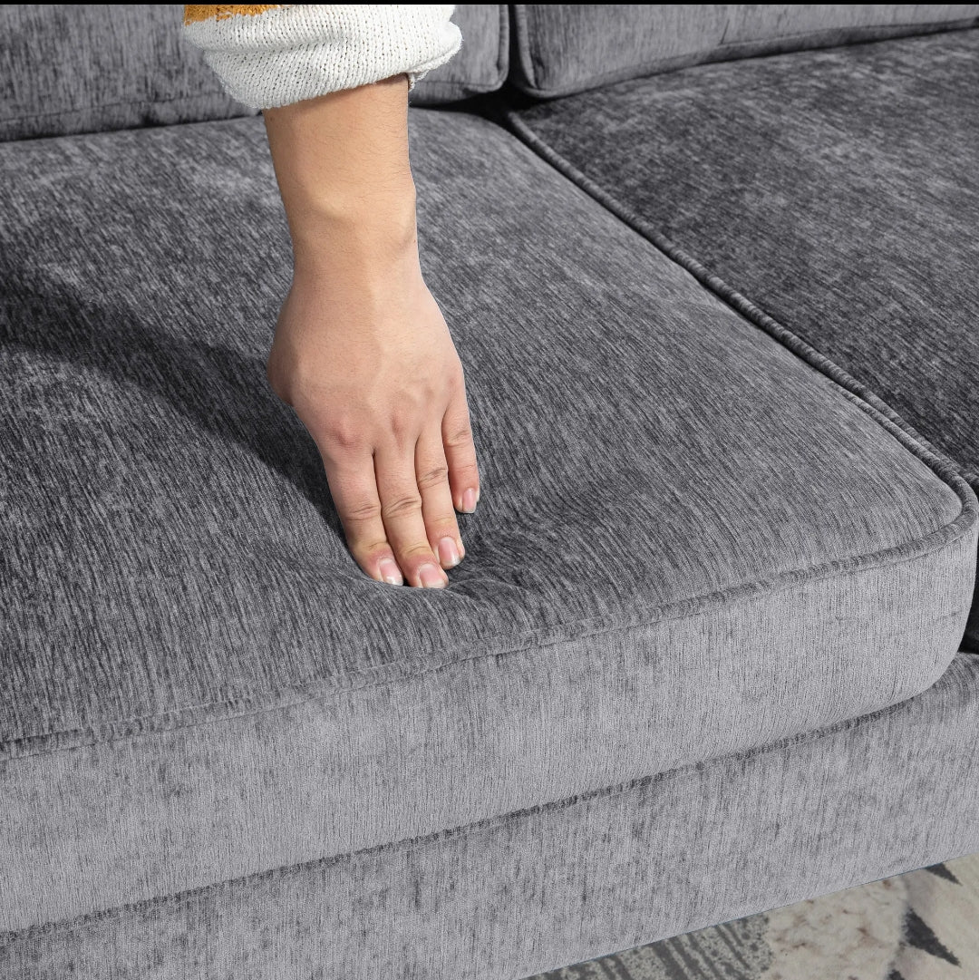 Sofá Esquinero con Chaise Longue Derecha de Chenilla Gris 215 cm | MooM Decó
