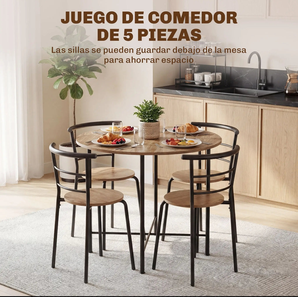 Mesa Redonda Ø85 cm con 4 Sillas Natural y Negro | MooM Decó