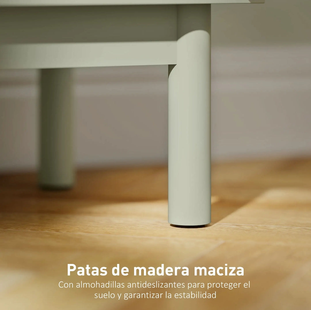 Mesita de Noche Verde con Ratán y Estante Ajustable | MooM Decó