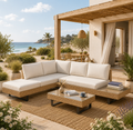 Conjunto de Jardín Modular de Ratán PE para 5 Personas con Sofás, Mesa Lateral Integrada y Mesa de Centro