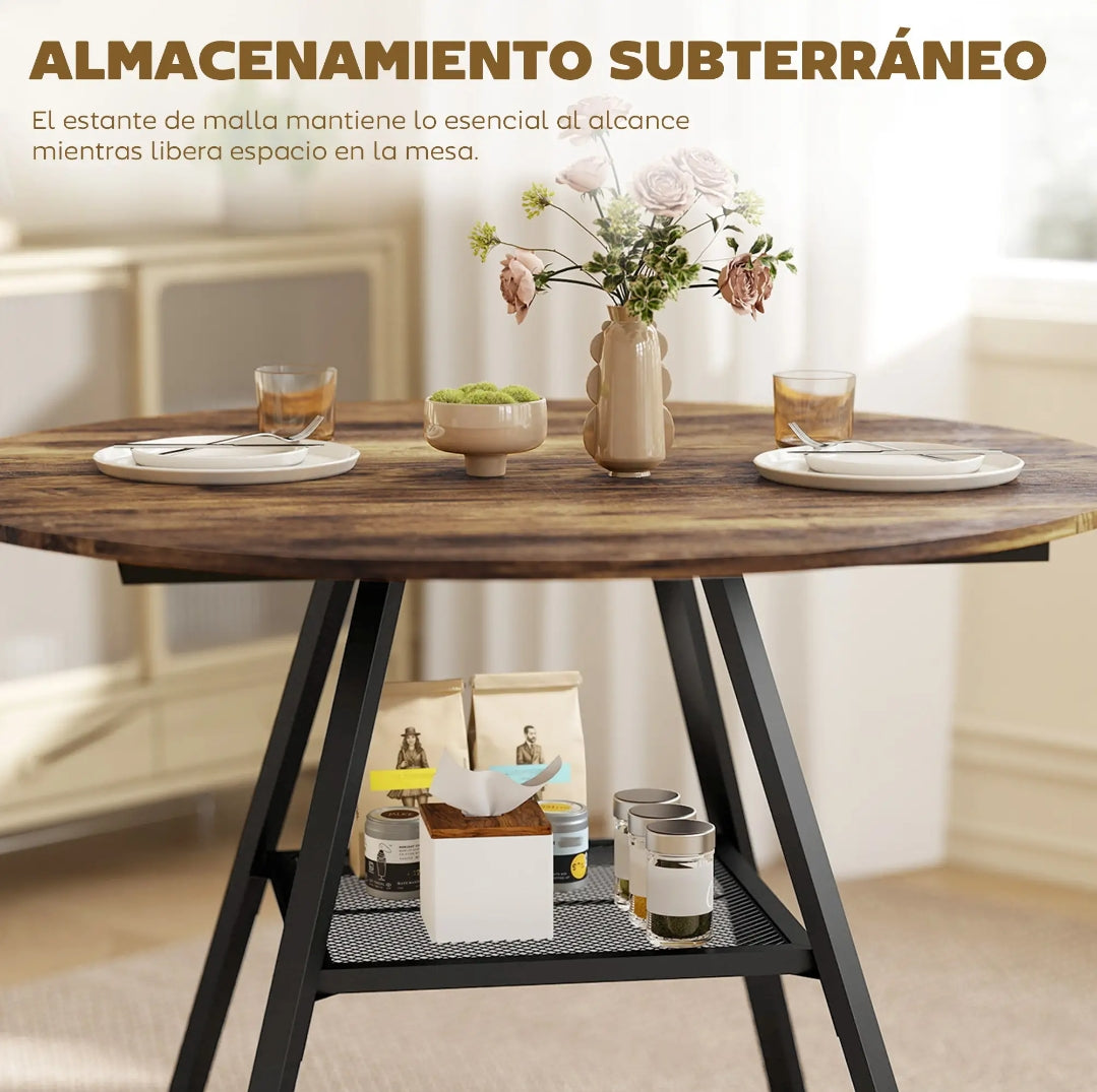 Mesa de Comedor Redonda Ø100 cm Industrial para 4 Personas | MooM Decó