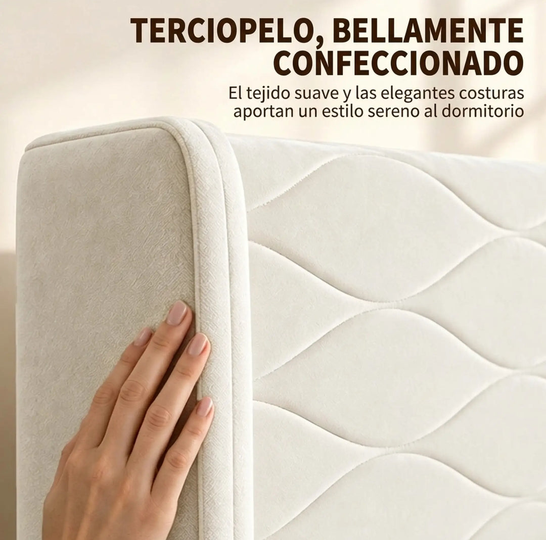 Cama Tapizada Beige 140x200 con Cabecero de Alas | MooM Decó