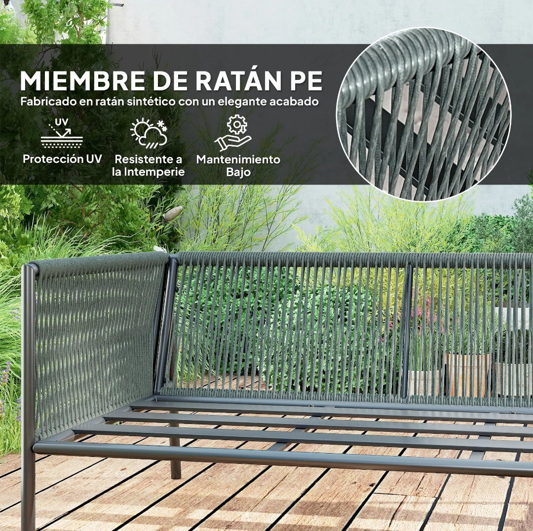Conjunto de Jardín Modular de Ratán 4 Piezas con Mesa Redonda | MooM Decó