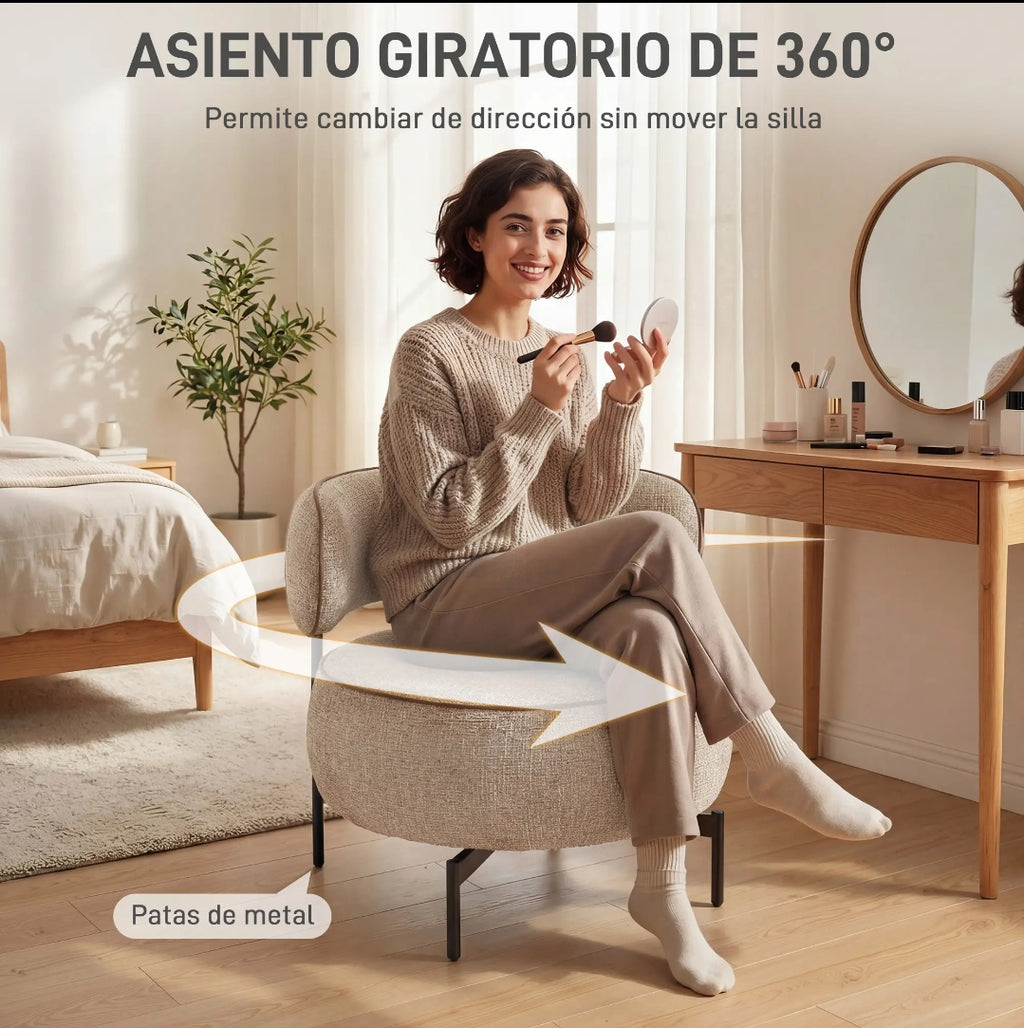Butaca Giratoria 360° Beige Efecto Lino | MooM Decó