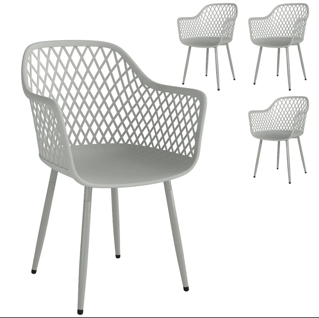 Pack de 4 Sillas de Jardín Modernas con Reposabrazos y Patas Metálicas para Exterior e Interior