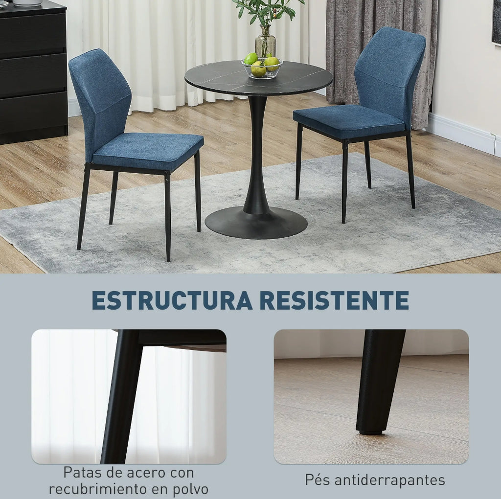 Pack 2 Sillas de Comedor Terciopelo Azul y Patas Negras | MooM Decó