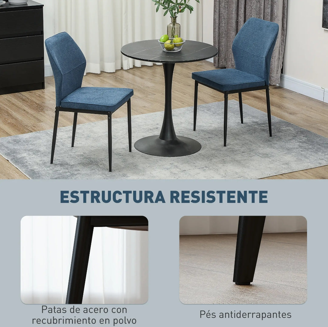 Pack 2 Sillas de Comedor Terciopelo Azul y Patas Negras | MooM Decó