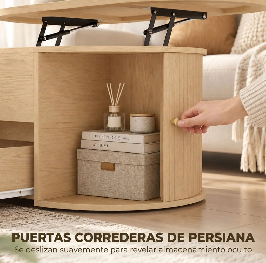 Mesa de Centro Elevable Roble 100 cm con Almacenaje | MooM Decó