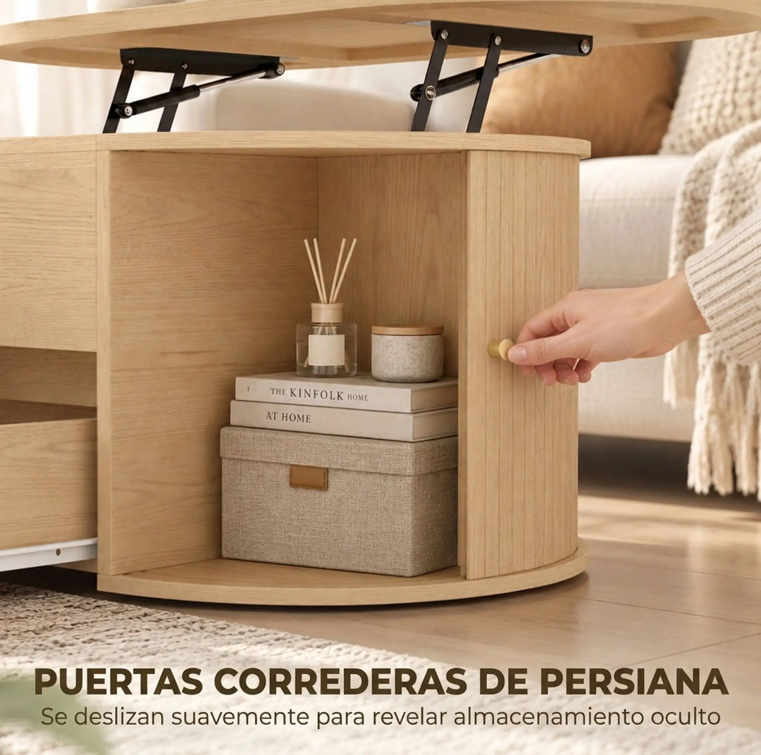 Mesa de Centro Elevable Roble 100 cm con Almacenaje | MooM Decó