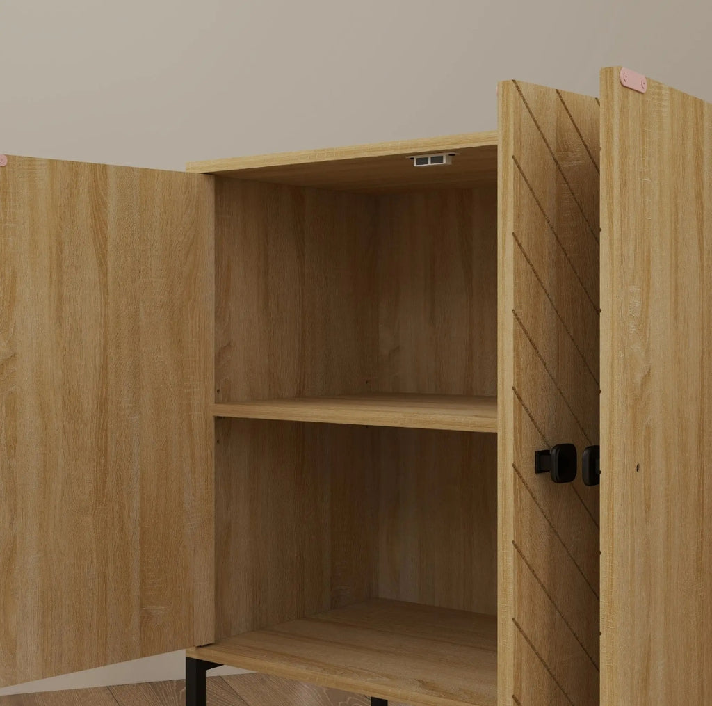 Aparador Chevron Roble con 4 Puertas | Mueble Auxiliar Salón 140,5 cm | MooM Decó