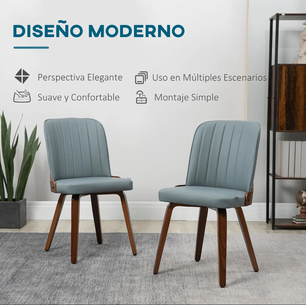 Pack 2 Sillas de Comedor Gris con Patas de Nogal | MooM Decó