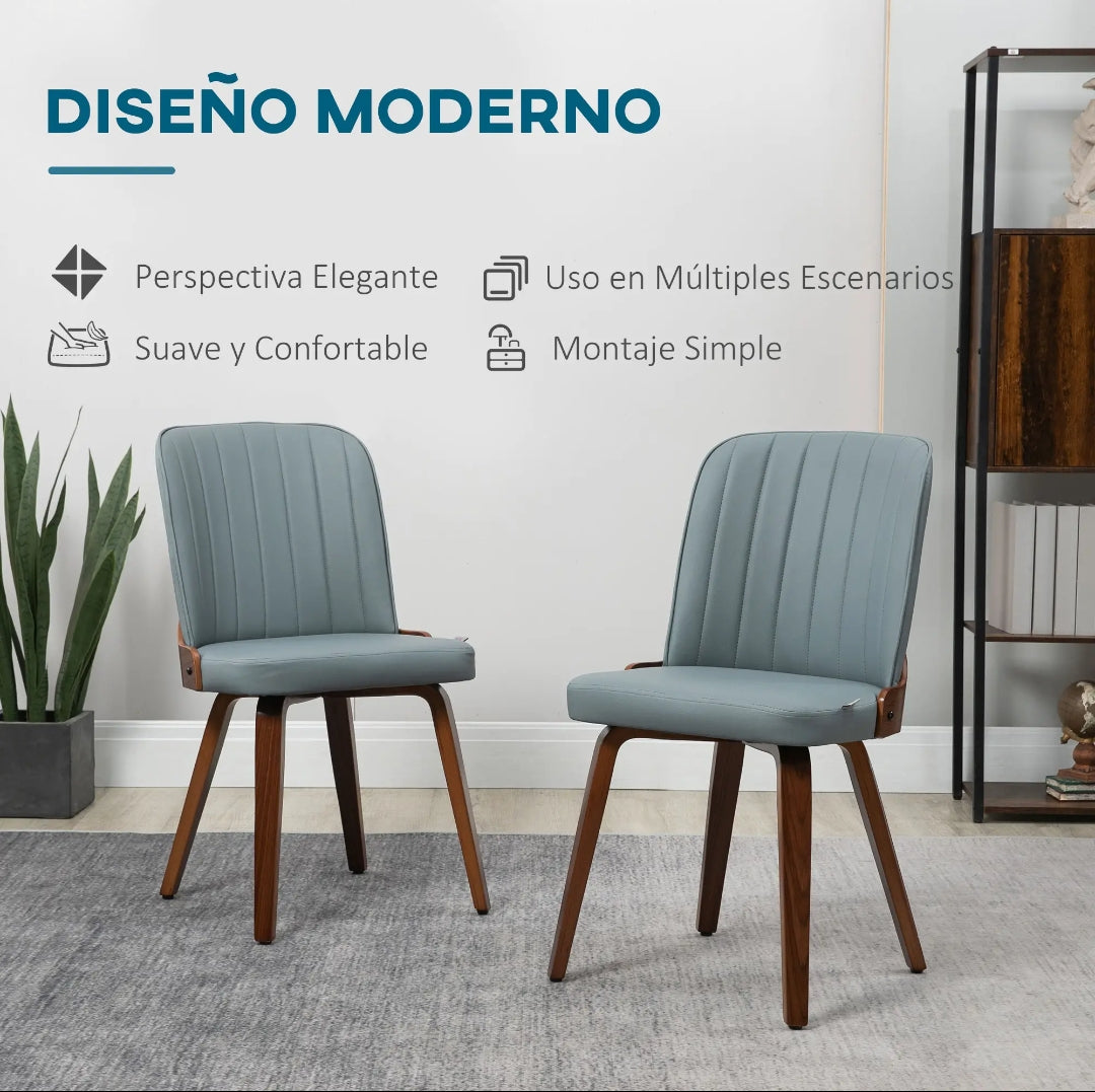 Pack 2 Sillas de Comedor Gris con Patas de Nogal | MooM Decó