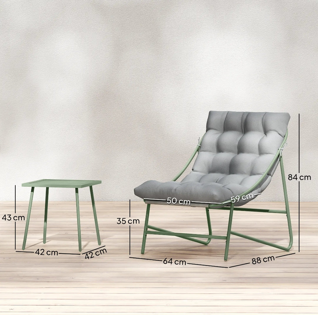 Conjunto Bistro de Jardín 3 Piezas con Cojines, 2 Sillones Lounge y Mesa Auxiliar