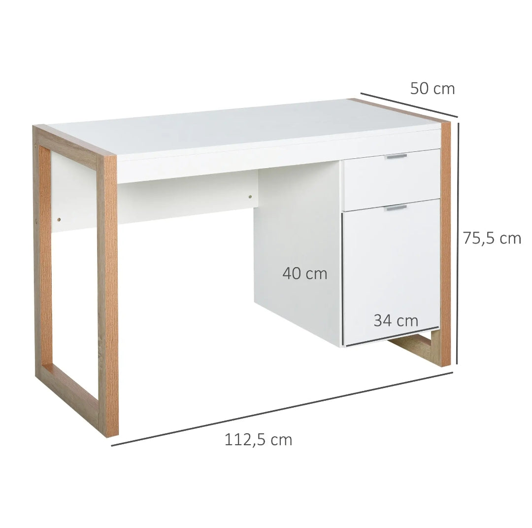 Escritorio Moderno Blanco con Cajón y Armario 112,5 cm | MooM Decó