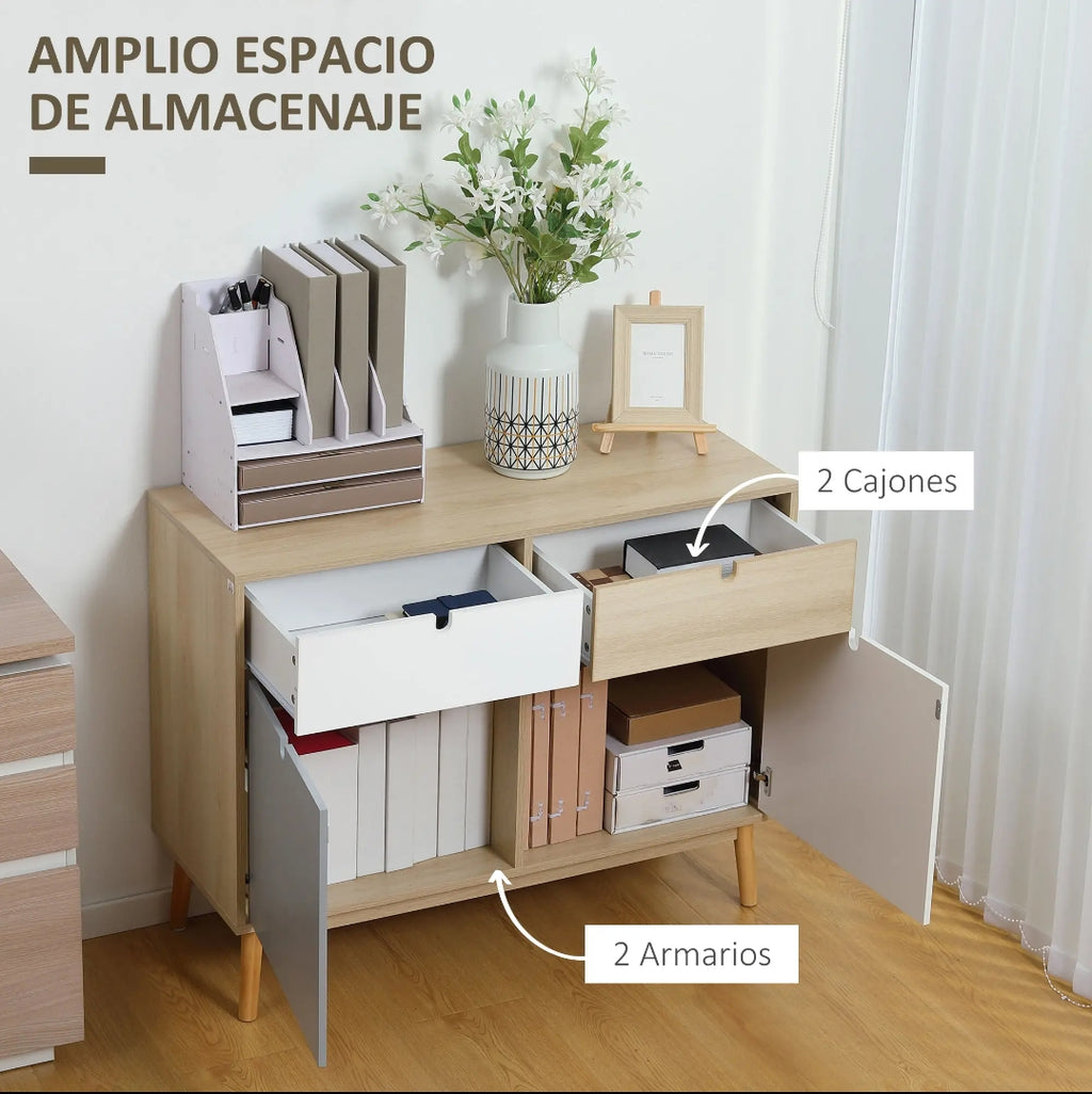 Aparador Nórdico 100 cm con 2 Puertas y 2 Cajones | MooM Decó