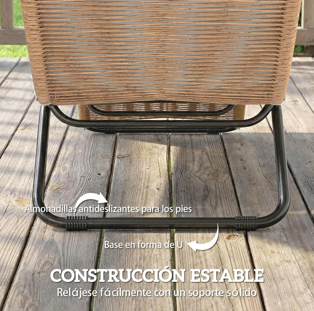 Tumbona de Jardín Ergonómica de Ratán PE con Cojín Largo y Diseño en S para Terraza y Piscina