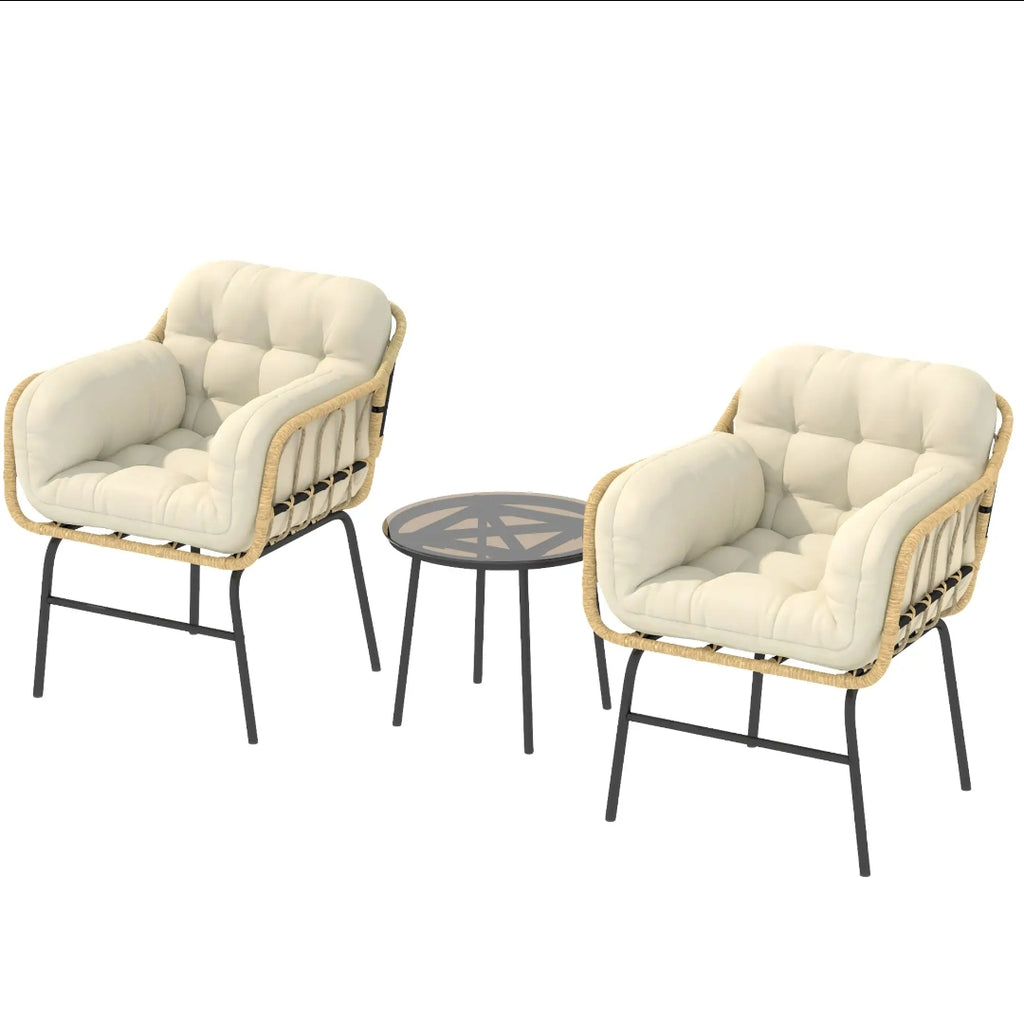 Conjunto de Jardín Ratán PE 3 Piezas con Mesa y 2 Sillones | MooM Decó