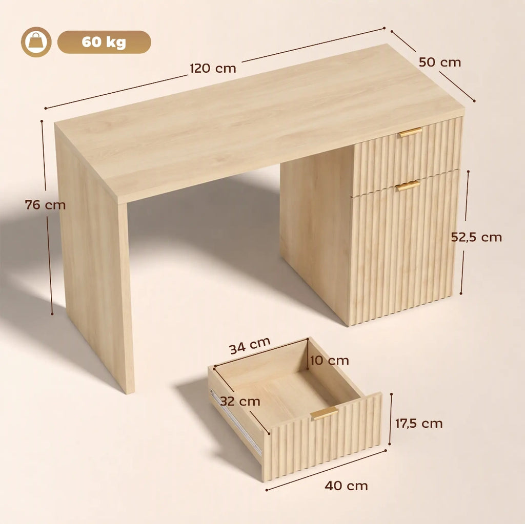 Escritorio Reversible 120 cm Roble con Cajón y Armario | MooM Decó