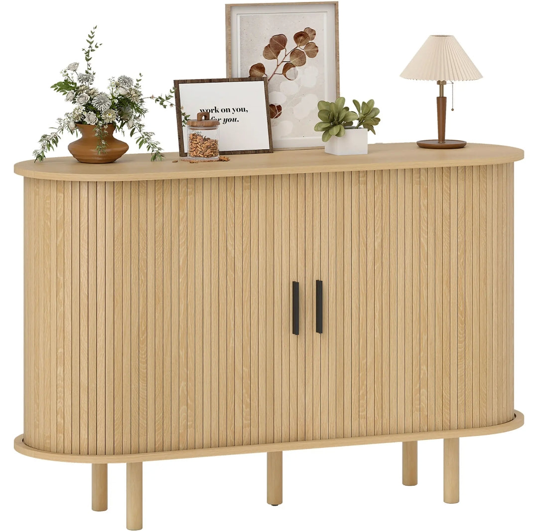 Aparador Ovalado Vintage con Puertas Tambour Correderas 120 cm Roble | MooM Decó
