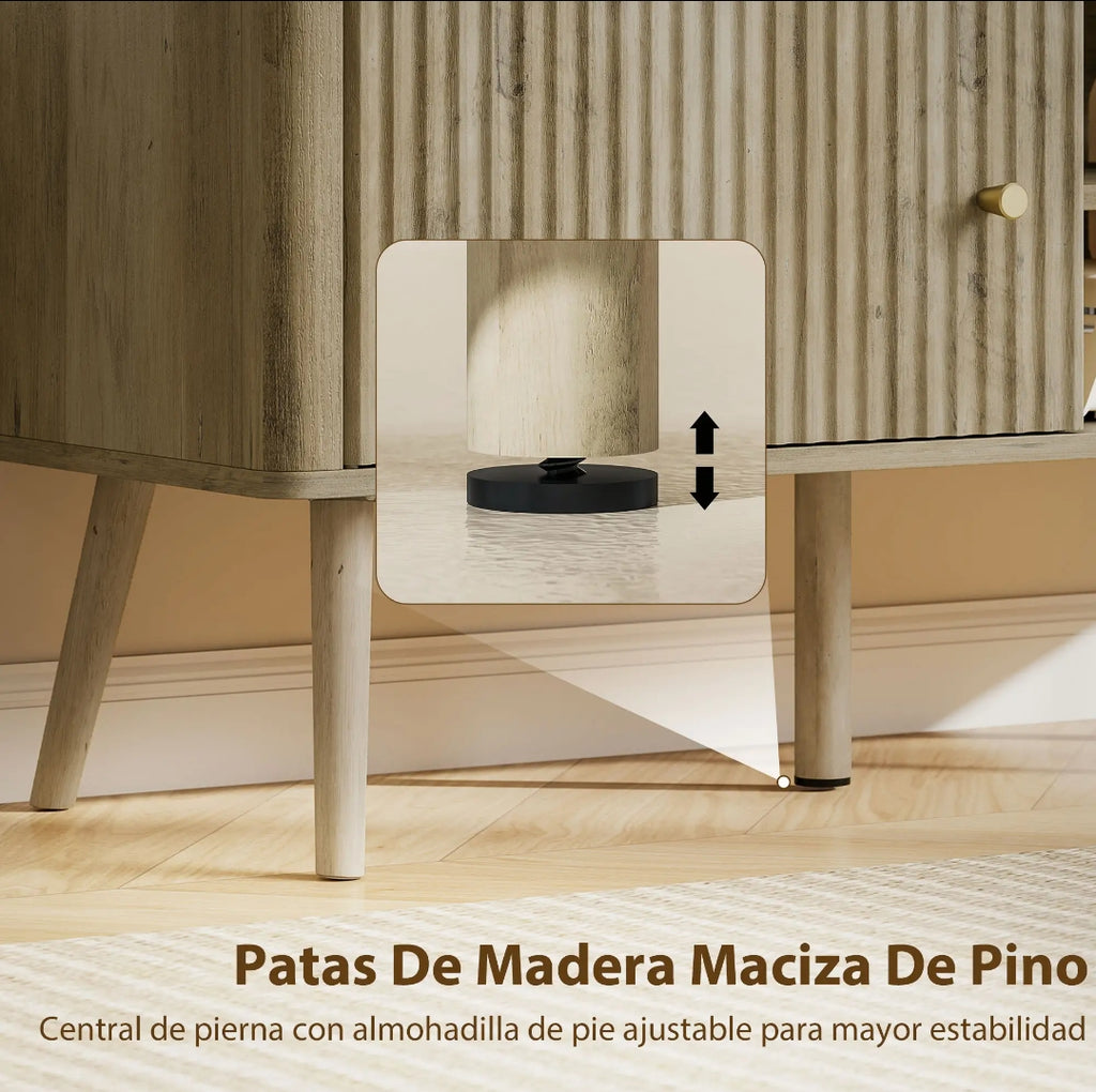 Mueble TV Moderno con Puerta Acanalada y Almacenamiento para Televisores hasta 55 Pulgadas