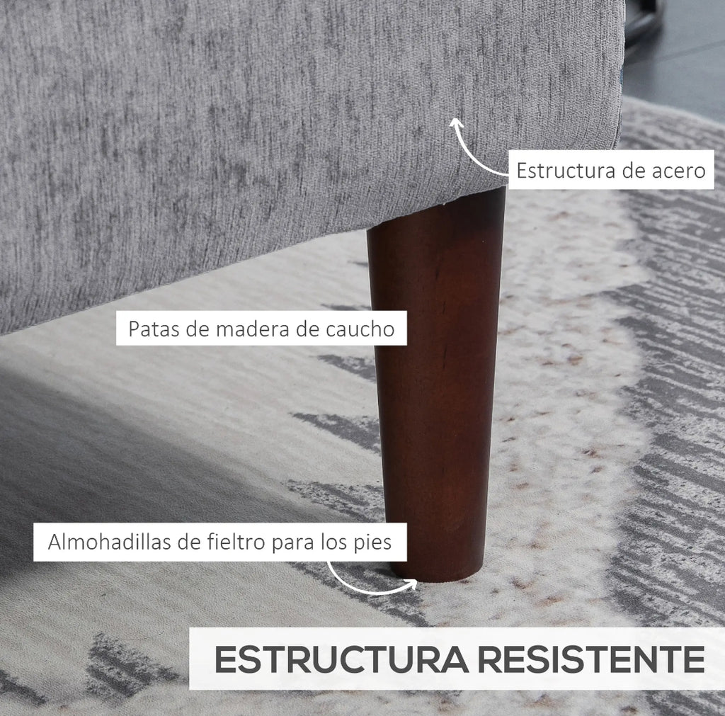 Sofá Esquinero con Chaise Longue Derecha de Chenilla Gris 215 cm | MooM Decó