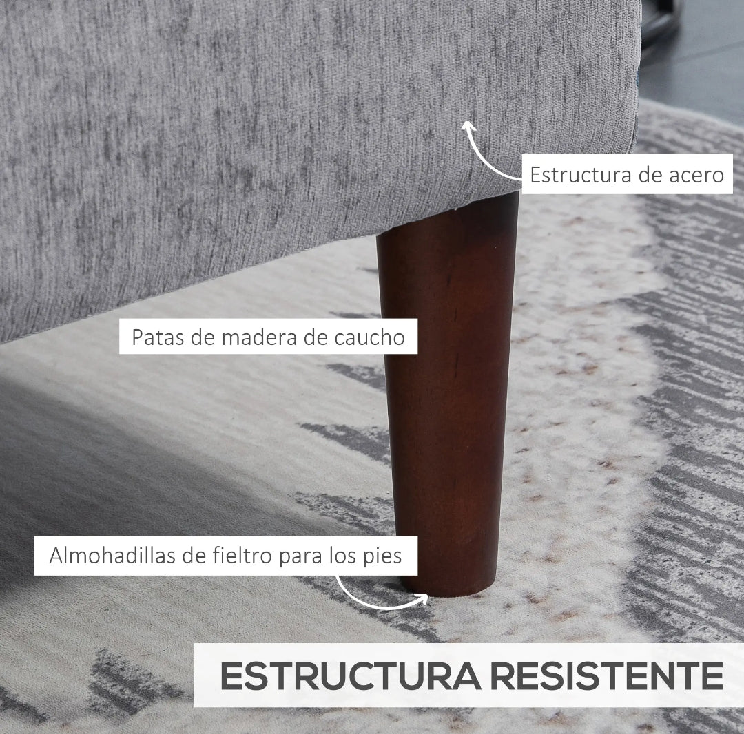 Sofá Esquinero con Chaise Longue Derecha de Chenilla Gris 215 cm | MooM Decó